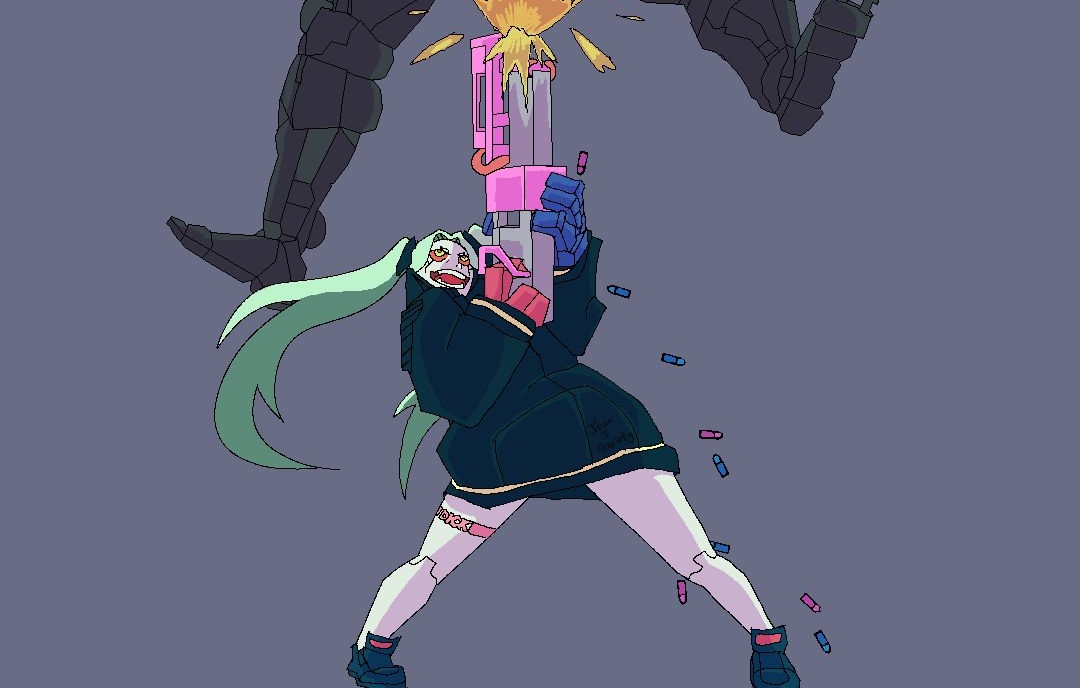 yearofanxiety's tweet photo. Forgot to post this! But here's a quick drawing of Rebecca vs Adam from Cyberpunk Edgerunners. Cried like a baby when watching this show https://t.co/J3z0TsAqzk
