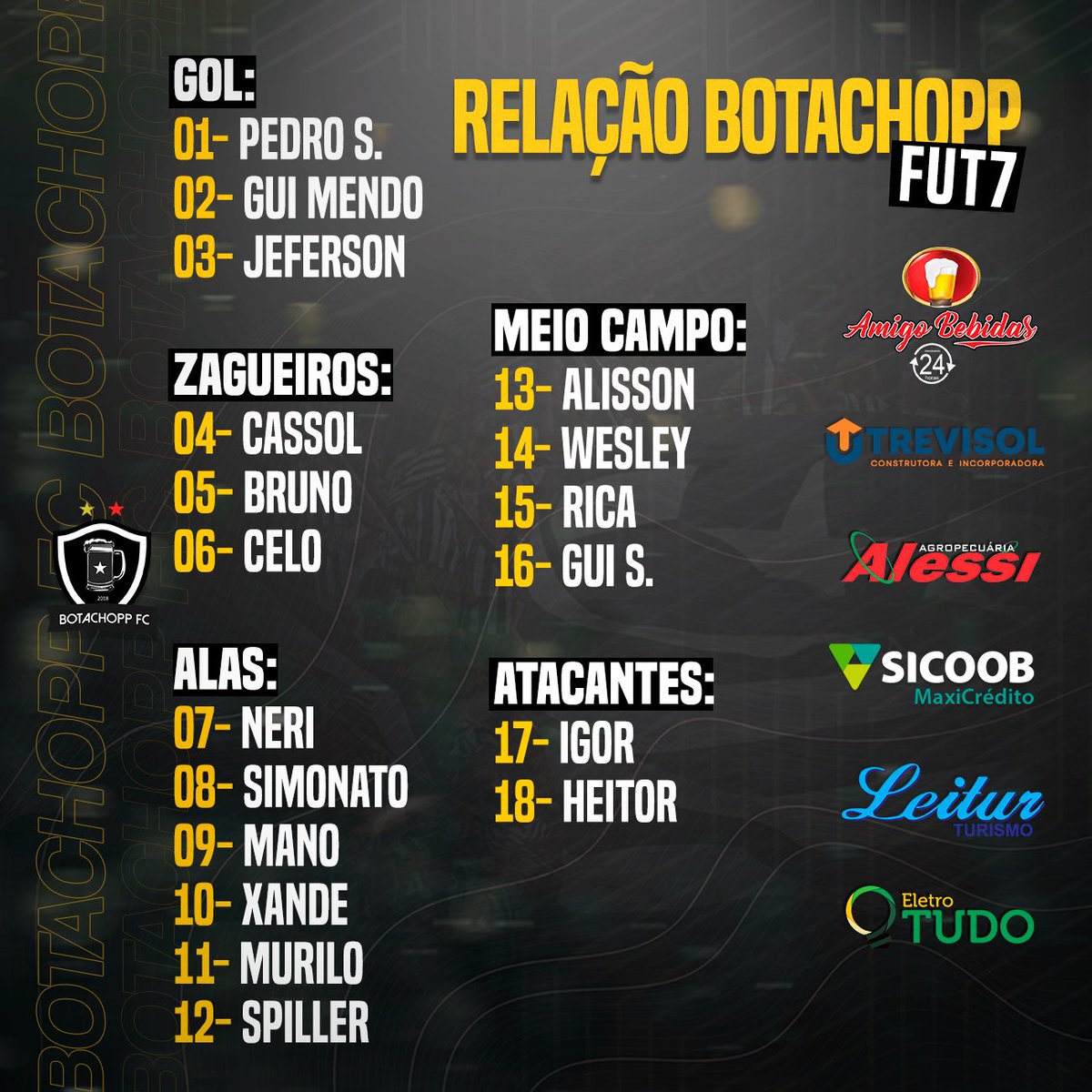 BotachoppFc's tweet photo. Elenco do Botachopp que irá representar o Glorioso no próximo Campeonato Municipal de Suíço que terá os confrontos definidos na próxima segunda-feira (17) e com início marcado ja para o dia 18.

Vamos juntos em busca de mais um troféu 🏆 

#usguri https://t.co/9md6ygYtxc