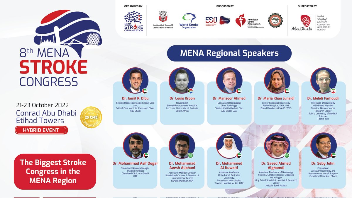 StrokeMena's tweet photo. 📢Have you met the speakes for the 8th MENA Stroke Congress?
Check out below & register now to join them in this fully-packed event🗓
📲Hurry up & secure your seat now in the 8th MENASO congress 🔗https://t.co/GC4vZvzFWE
#MENAstroke #menasoc #strokeupdate #medicalconference https://t.co/V4DfhKYqMs