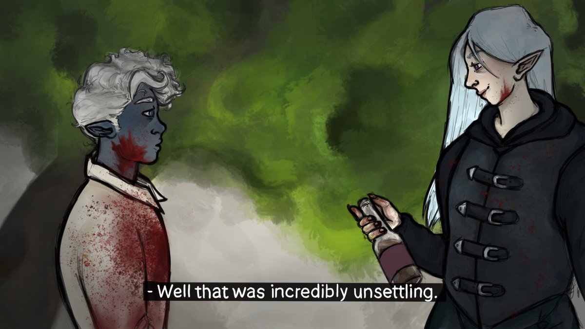 roachsdoodles's tweet photo. a #GhostFiles screenshot, redrawn as my #DnDcharacter (and another party member, Nix! tfw the DM has you kill your dead brother - so much for that trauma healed lol 

#dnd5e #dndcharacterart #Background #DnDOutOfContext #Watcher #shaniac https://t.co/USy4oxx3ke