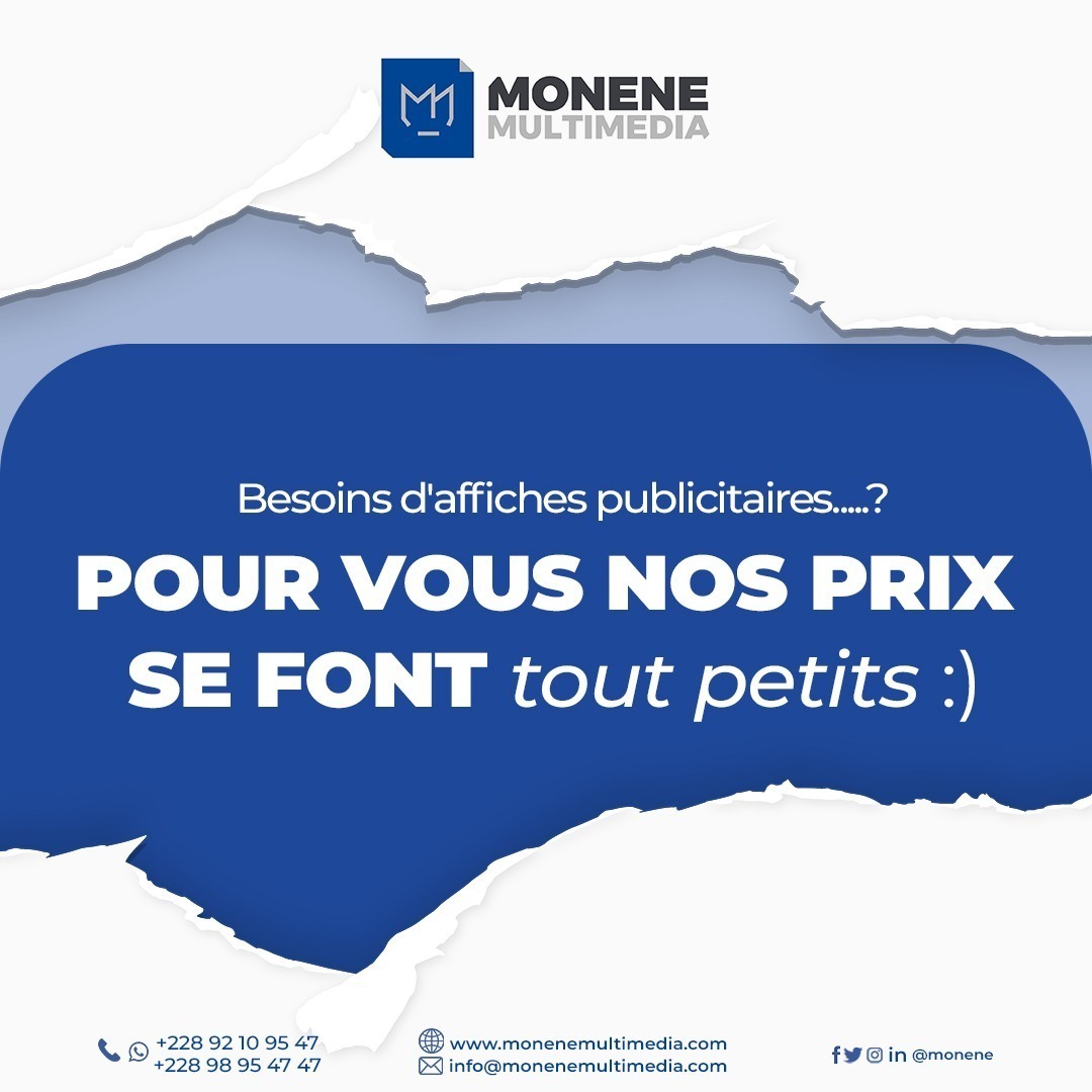 MoneneMultimed1's tweet photo. La publicité vaut de l'or mais elle se fait à petit prix chez MONENE MULTIMEDIA. Faites la publicité de vos produits à petit prix selon votre portefeuille et votre budget. Pour vous nos prix se font tout petits !!!!! https://t.co/ZRgken6dU1