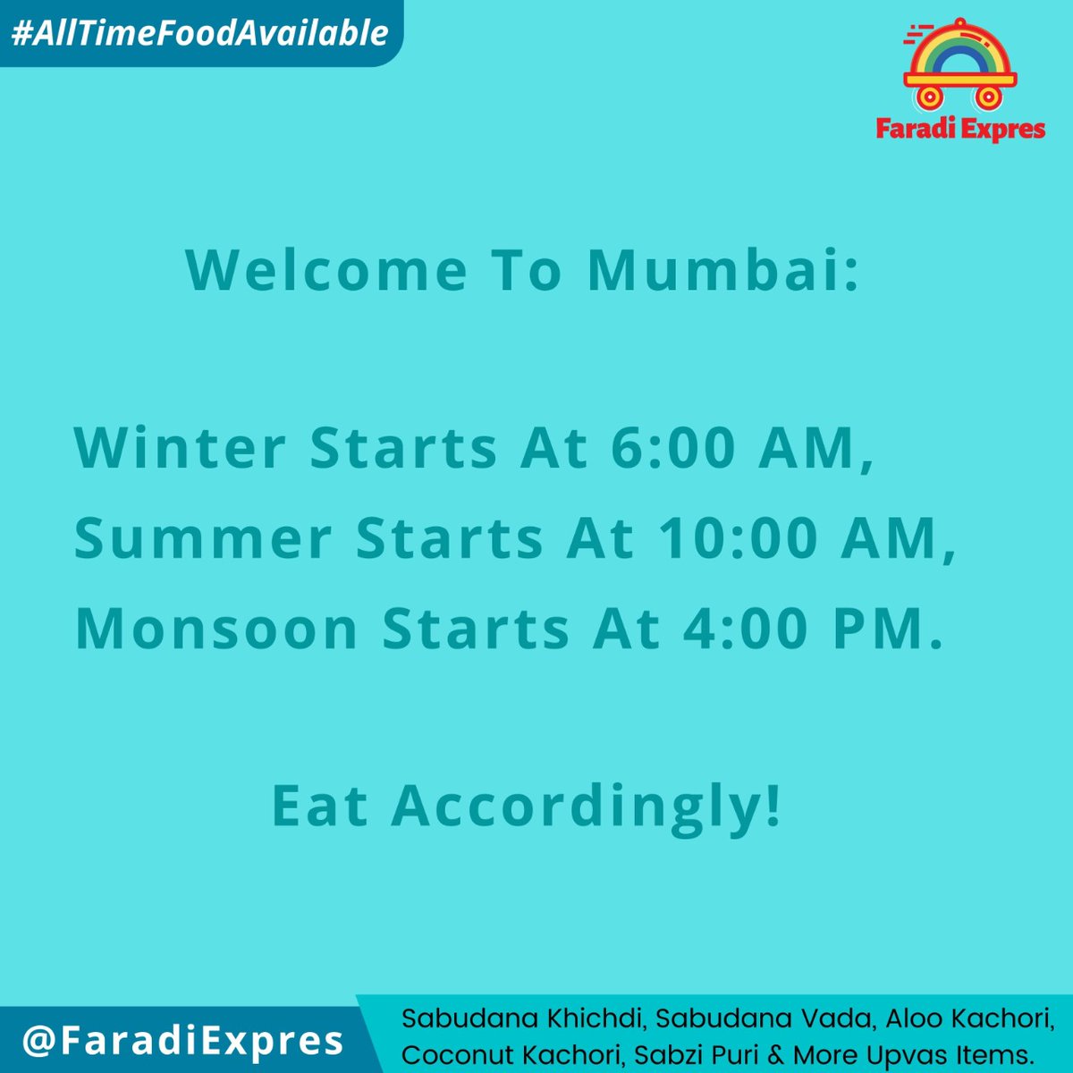 FaradiExpres's tweet photo. achha suno... apna khayal rakhna! 😇

#mumbai #wheather #faradiexpress #upvasthali #upvaskakhana #upvasspecial #farahal #farahali #upvaas #marketing #momentmarketing #barish #trending #momentummarketing #viral https://t.co/I7CfCS4qGF