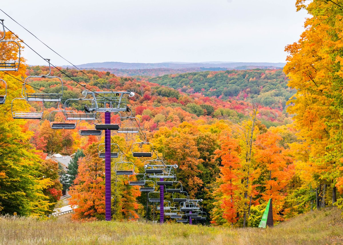 PureMichigan's tweet photo. #FallColorReport: Reds, oranges and yellows are at peak at @ShantyCreek. 🍁 #FallFilter #FallColors #PureMichigan https://t.co/hYfaZGMPf1