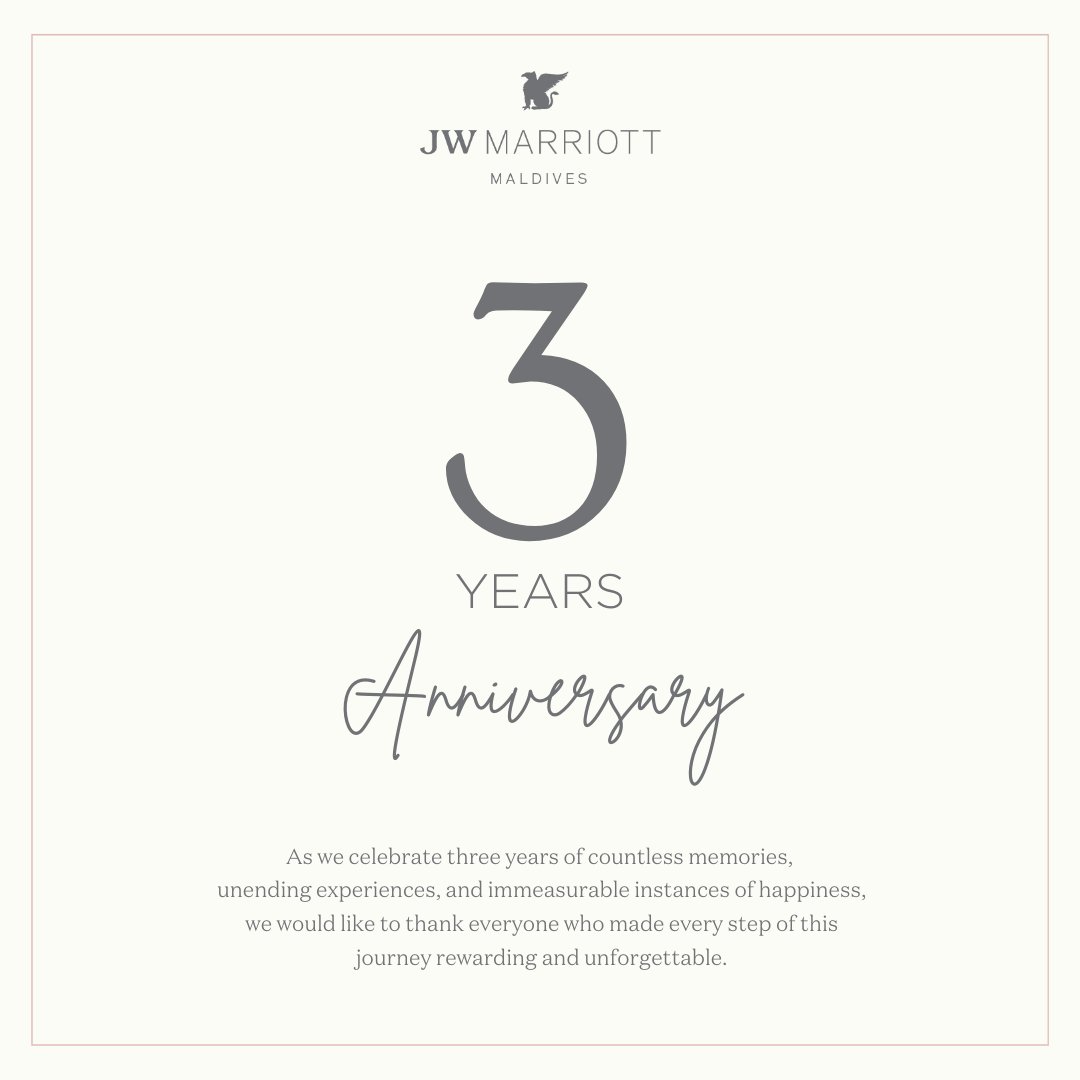Today marks our third #Anniversary!
As we celebrate three years of countless memories, unending experiences, and immeasurable instances of happiness, we would like to thank everyone who made every step of this journey rewarding and unforgettable.
#JWMarriottMaldives