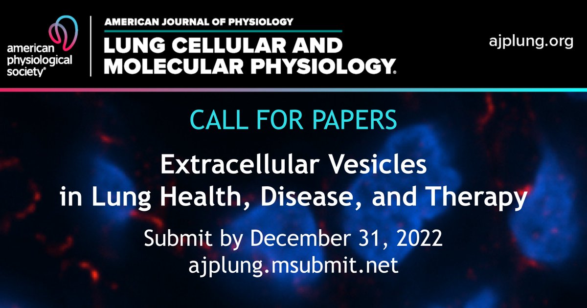 ✨CALL FOR PAPERS✨ Recent work has shown that extracellular vesicles found in lung-associated biological fluids play key roles as biomarkers and effectors of disease. We invite research on any aspect of EVs in lung health, disease, and therapy: ow.ly/5CnK50LaI3Q