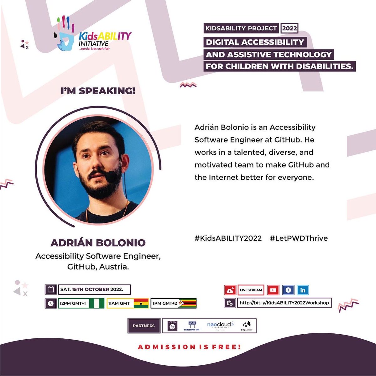thekidsability's tweet photo. Join @bolonio as he talks about Building an online classroom; considerations for accommodating the needs of learners with disabilities.

Join live here👇
https://t.co/iDRGtGyccx

#kidsability2022
#letpwdthrive https://t.co/WpXkvzy9q3