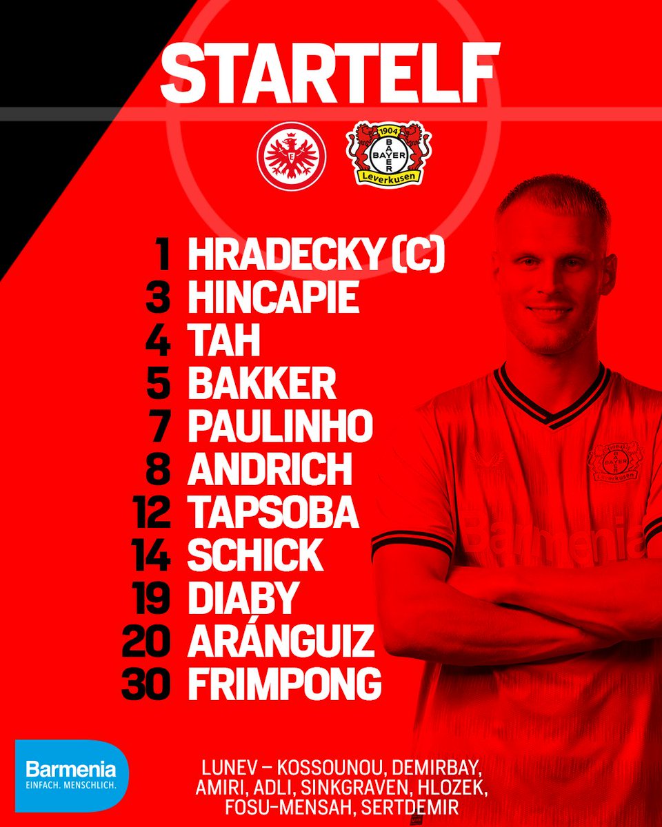 bayer04fussball's tweet image. Das ist unsere #Werkself 🆚 @Eintracht Frankfurt!

🔜 #SGEB04 | #Bayer04 | #Werkself | #LeverkusenAllez