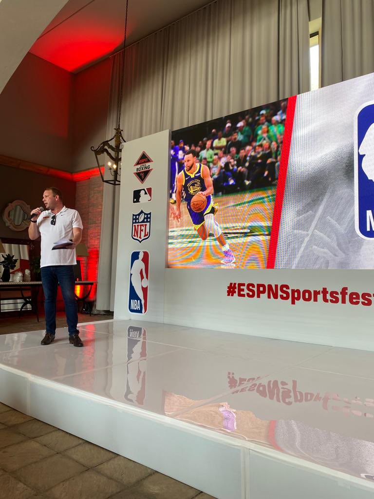 MenageMagZA's tweet photo. Director of Sports @ESPNAfrica Kyle De Klerk breaking it down.

108 matches of @EFL ✅
114 matches of @ProleagueBE ✅
126 matches of @EredivisieEN ✅
50 matches of @spfl ✅
Africa’s top boxing talent #ESPNAfricaBoxing ✅
🇺🇸 @NBA @NFL @MLB @NHL ✅

#ESPNSportsFest https://t.co/i5xHUUDY0n