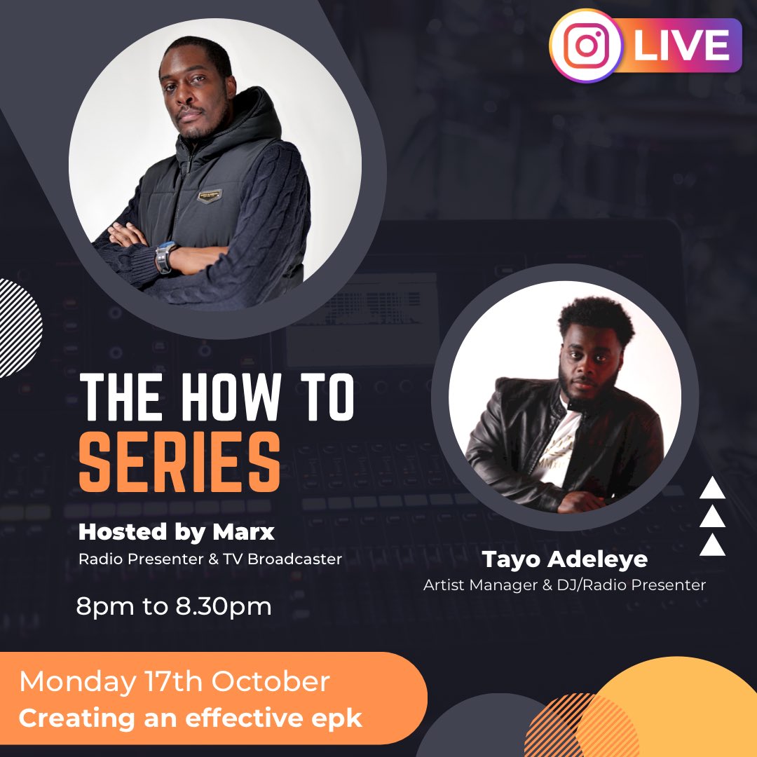 onemarxone's tweet image. Starting this Monday, catch the 3 day ‘How To Series’ on my Instagram Live.

Covering key topics for artists, helping you to get the best out of your music.

Join me along with my specials guests @ladytofficial_ @industrydevelop @elohoefemuai and @_houseoftai_ from 8pm each day.
