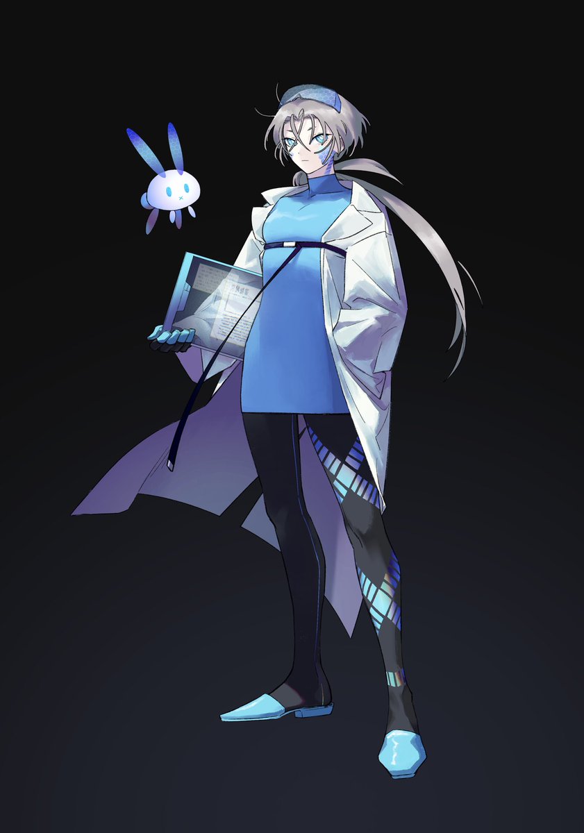 1girl clipboard labcoat black background holding clipboard blue eyes long hair  illustration images