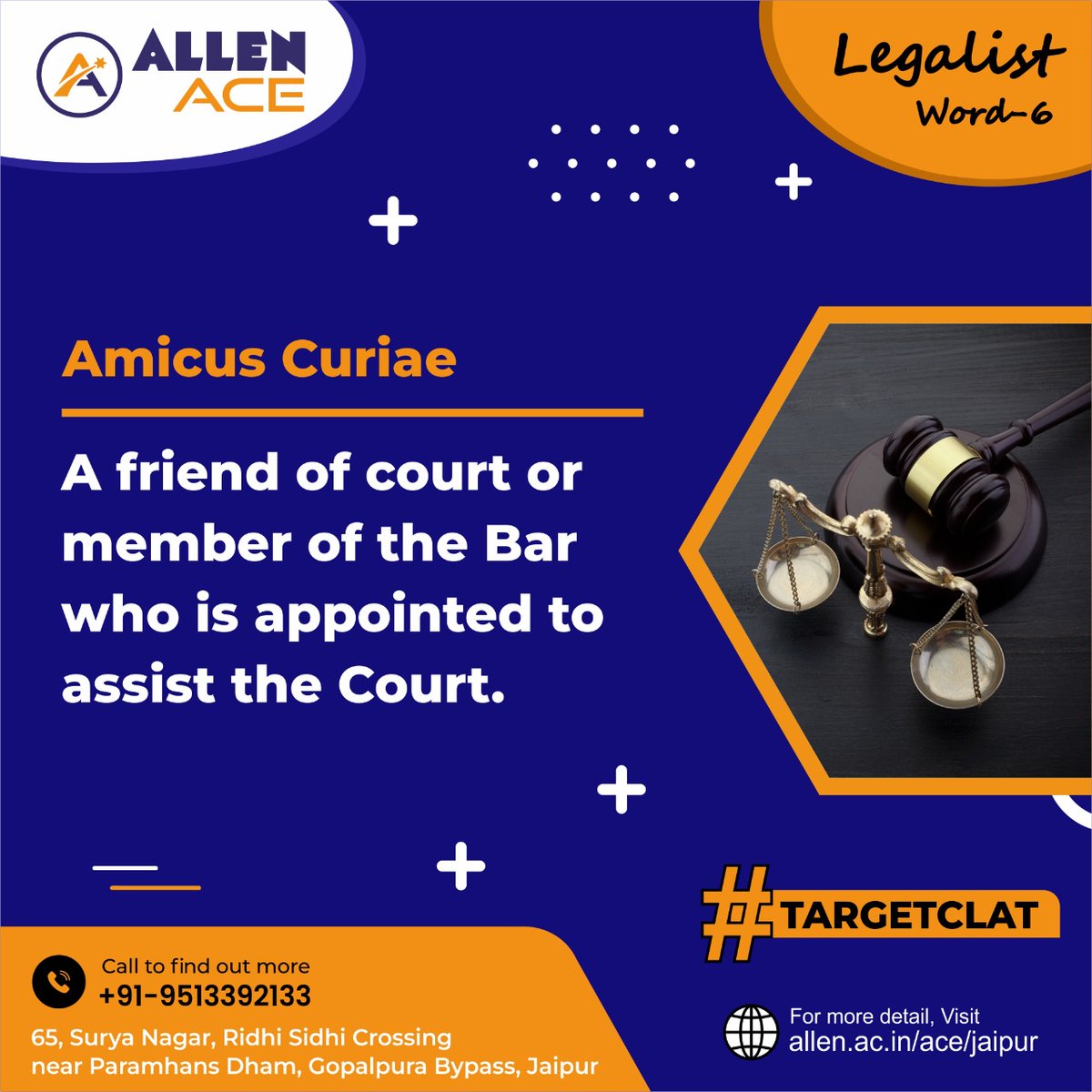 ACIPL_ACE's tweet photo. 🎯 Preparing for #CLAT Exam? Want to understand the most important legal terms in easy-to-understand language?
✅Ease your worries as #ALLENAce brings you a brand new series, "#Legalist" to make your CLAT preparation more effortless.
🌐Visit: https://t.co/puOzCbL7np https://t.co/mjKdyLqL3f