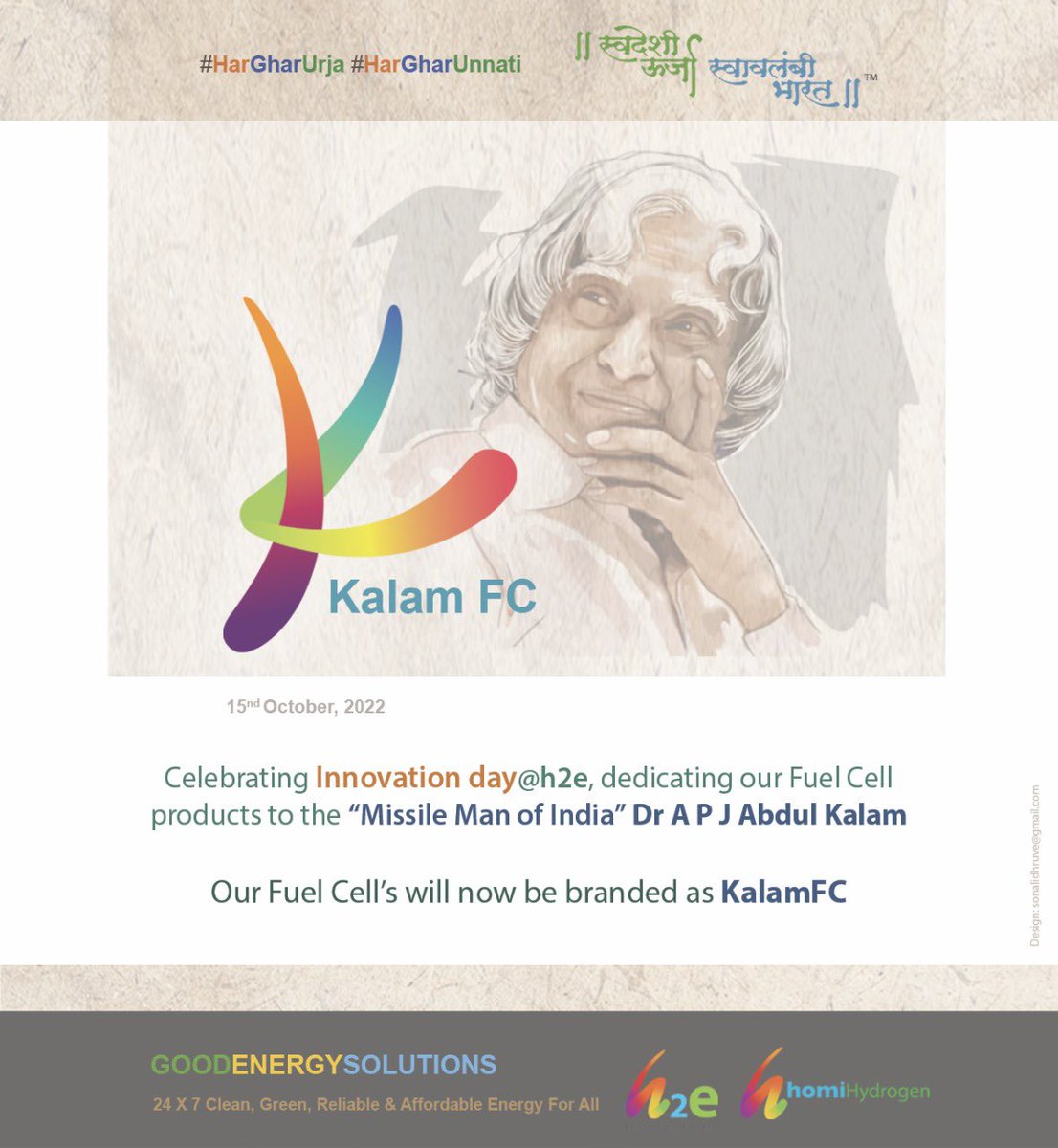 h2eSid's tweet image. To commemorate the Birth Anniversary of Dr. Kalam, we are naming all our Fuel Cell product Portfolio that we sell world-wide with the name #KalamFC 

#h2ePower #homiHydrogen

#KalamFC #MicroGrids #GreenHydrogen #FuelCells