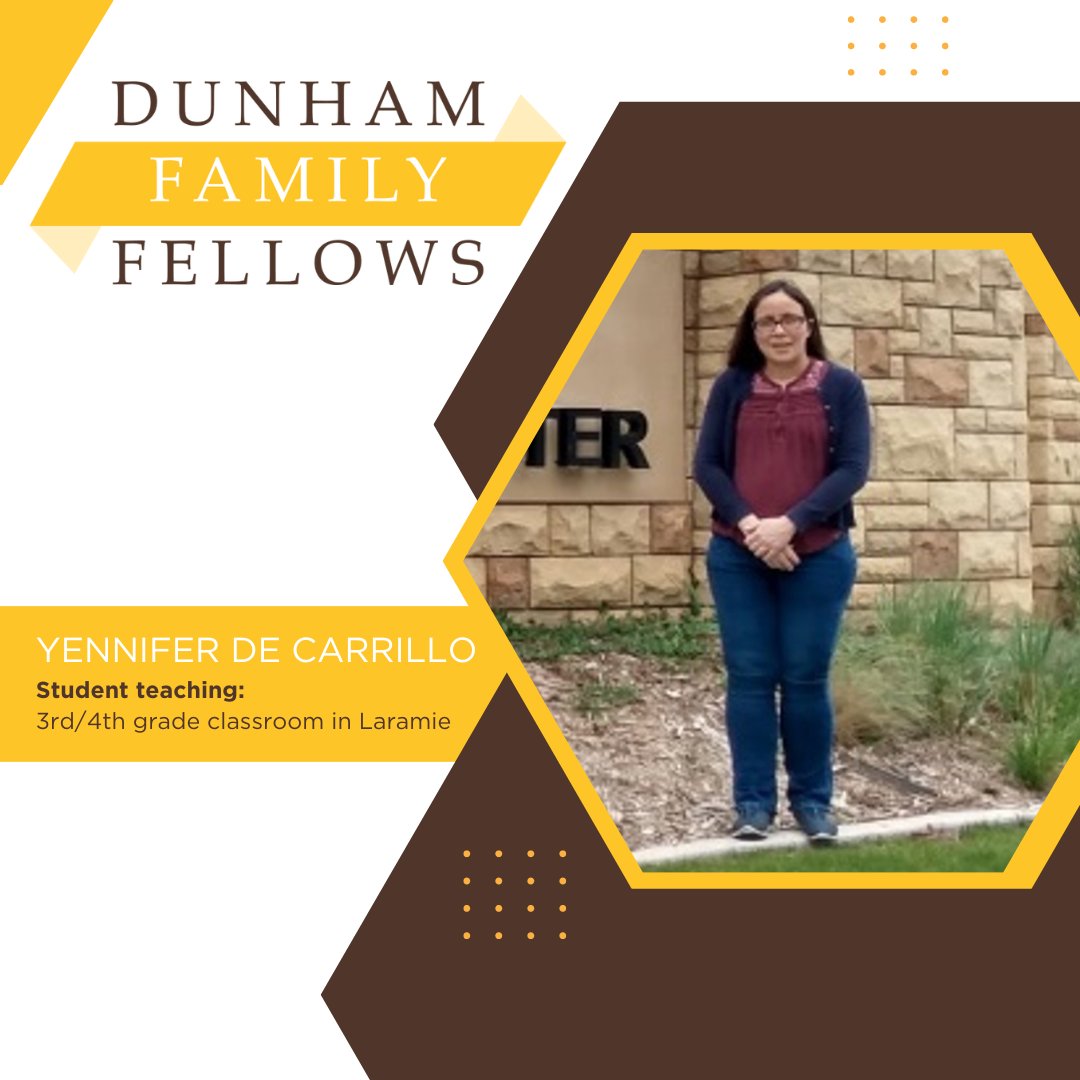UWyoCoED's tweet photo. We are excited to continue to announce our inaugural Dunham Family Fellows! Yennifer DeCarrillo will be completing her student teaching in a 3rd/4th grade classroom at the #UWyo Lab School.

Learn more here: https://t.co/xMCC6Rr3oE
#UWyoCoEd #WyoEdChat #SupportWyo https://t.co/a0JlPBC1WI