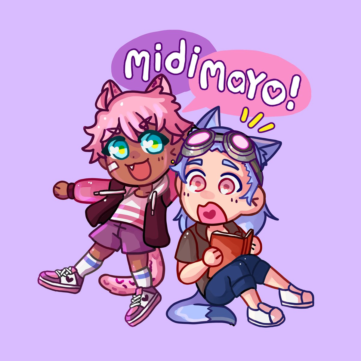 #blacktober OC Week! Meet Mitika (blue) and Lute (pink)! Two boys that are such close good friends™