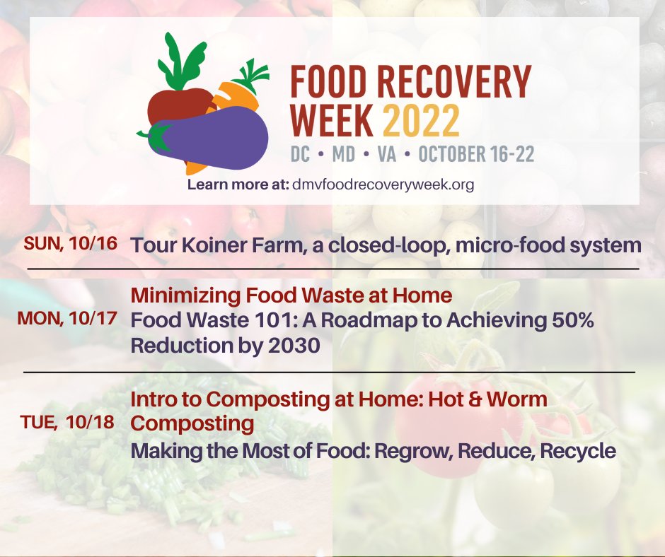 MannaFoodCenter's tweet photo. #DMVFoodRecoveryWeek is finally here! We're teaming up with @dcfoodrecovery, @MoCoFoodCouncil, and @pgcfec to host another week of local events, starting tomorrow! Check out this schedule of upcoming events and visit https://t.co/TibGidL7Tj to reserve your spot. https://t.co/MlY0K7huFg