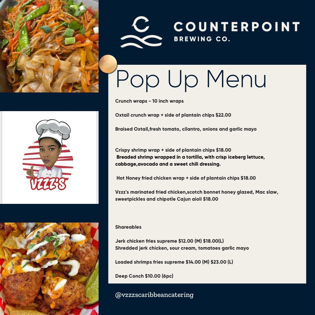 😔 Couldn’t make it out to grab a bite and a pint last night? Do not fret, friend, Vzzz’s Caribbean is back again today starting at 3pm! 💥

🤤 Just if you’re like us, you love trying new chow, and fall is looking fine for new food at Counterpoint!