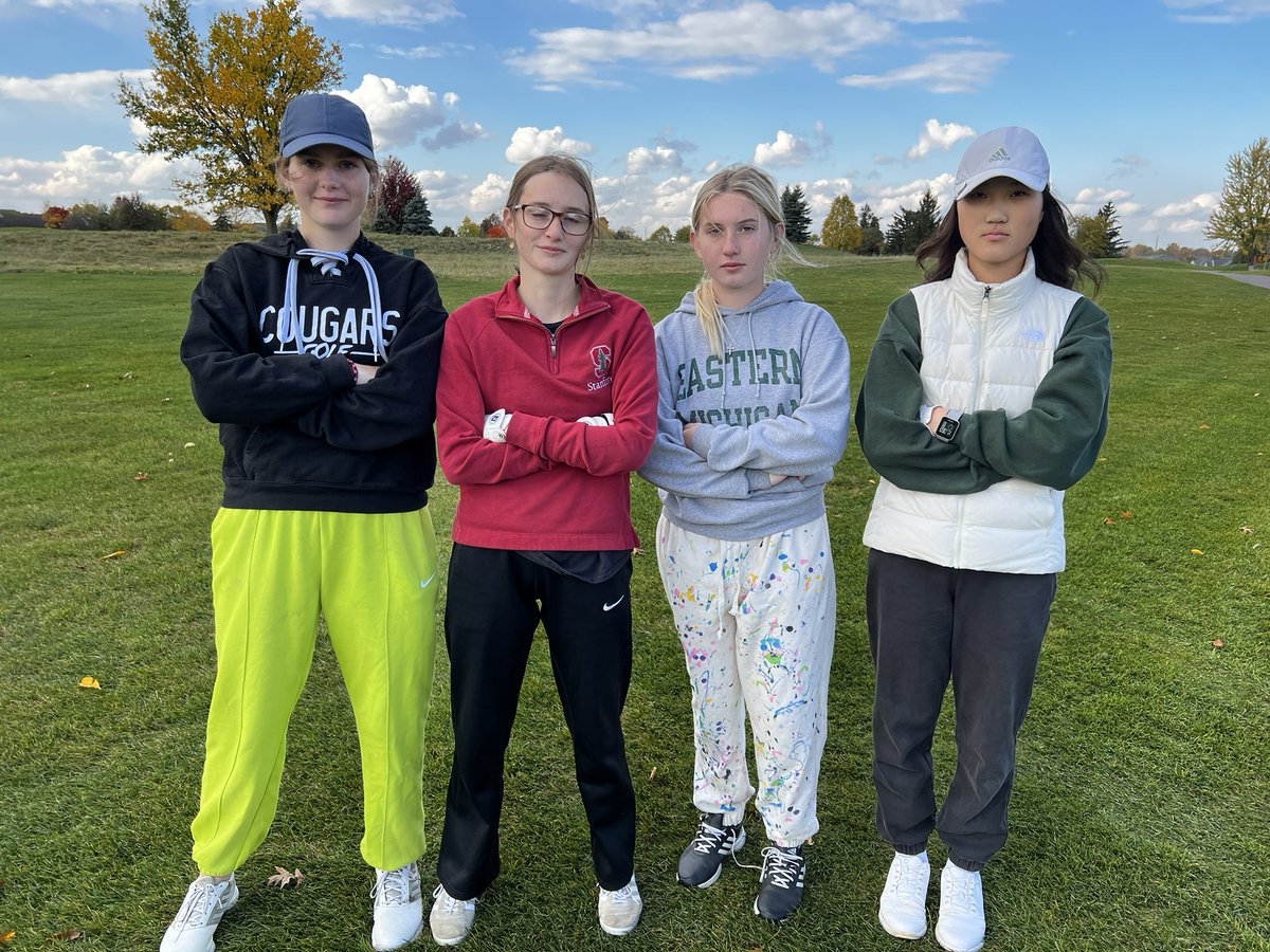 SLE_girlsgolf's tweet photo. MHSAA State Finals: Day 2.  Last day of  high school golf for our seniors: Kaylee, Izzy, Lauren and Colette.  Be EAST!🐾⛳️🐾 https://t.co/RnUsKzlugT