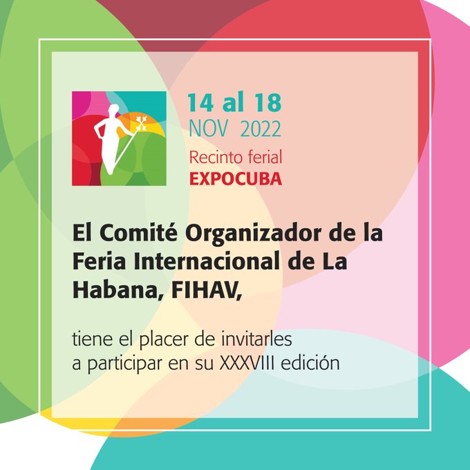 Feria Internacional de La Habana, en su 38 edición, del 14 al 18 de noviembre en @ExpoCuba. Empresas de decenas de países, incluso #Cuba, expondrán sus productos y servicios. En V Foro de Inversiones lanzaremos nueva Cartera de Oportunidades con capital extranjero. @MINCEX_CUBA