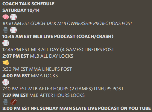 DFSCoachTalk's tweet photo. Super busy day @DFSCoachTalk Join us for all the WINNING! ⚾️👊🏈🎙️💰
#WIN #MLB #NFL #DFS #winninglineups https://t.co/XqDOrC5Yrv