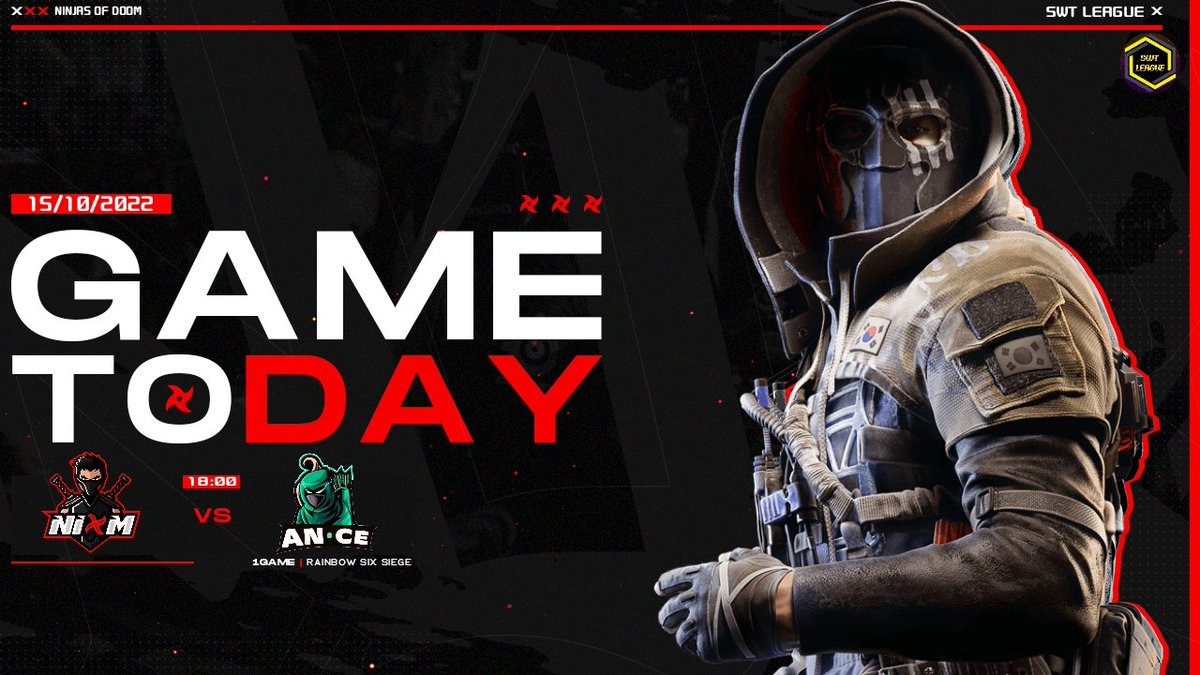 ¡Ninjas! 🥷

Esta tarde tenemos la 3ª jornada de
la #SWT_League, esta vez contra
<a href="/Anceest/">ANCE</a> ⚔️

👥 | Rooster

👤| <a href="/ugxdly/">godly</a> 
👤| @Drmvyl7 
👤| @Javiiifdezz
👤| @SouLNIOM
👤| @destinylovessu

#GONIØM