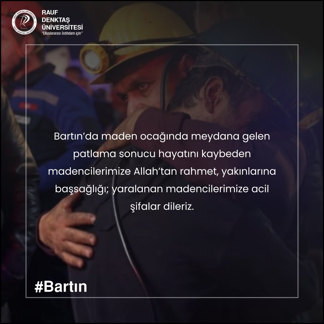 Bartın’da maden ocağında meydana gelen patlama sonucu hayatını kaybeden madencilerimize Allah’tan rahmet, yakınlarına başsağlığı; yaralanan madencilerimize acil şifalar dileriz. #bartın