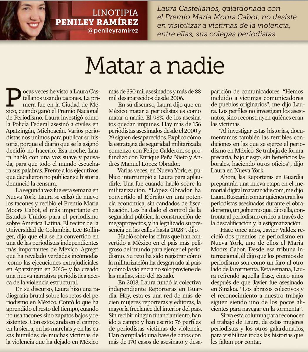 karlacasillas20's tweet photo. Las @repoenguardia colectiva cofundada x @lcastellanosmx hace 4 años nació para documentar el dolor de la tragedia que vivimos como gremio. Qué orgullo ser parte de esta red poderosa y sanadora. Nuestra voz llegó a @ColumbiaUniver Hoy @penileyramirez escribe de nuestro memorial https://t.co/uwmmp8thST