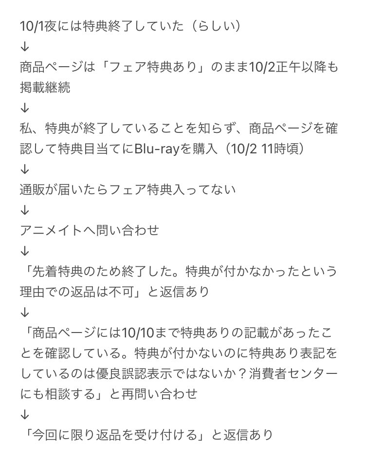 axaxy04's tweet photo. 【注意喚起/拡散希望】
アニメイトオンラインでゴールデンカムイのBlu-rayを特典目当てで購入したのに特典が貰えませんでした。

→消費者センターとアニメイトに問い合わせを行い、返品を受け付けてもらえることになりました。

経緯を画像に添付します。 https://t.co/DLPe8cbtCp