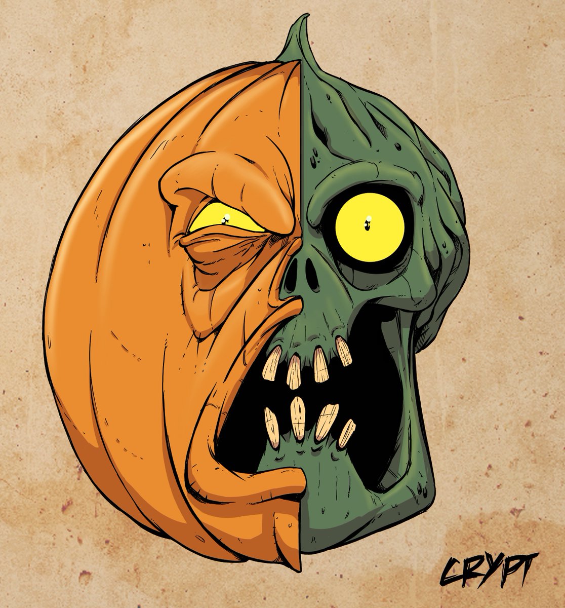 RichiCrypt's tweet photo. Hey Zone-Dweebies! Crank from the Print Is Dead Podcast threw out a challenge for me to draw what's under Samhain's pumpkin during his commentary for the "When Halloween was forever" real ghostbusters episode. https://t.co/V5Tt517ZUB