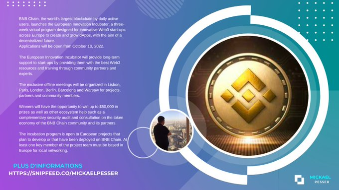 Actualité Crypto👇 BNB Chain lance son incubateur Web3 dans 6 villes européennes Crypto News
👇 <a href="/BNBCHAIN/">BNB Chain</a> 
launches its Web3 incubator in 6 European cities #crypto #BNBChain #incubateur #web3