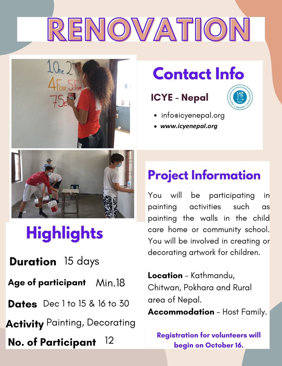 NvcyeP's tweet photo. Call for Volunteers !!
Short term program at Nepal 
Renovation program !! https://t.co/3r2QkofGrI