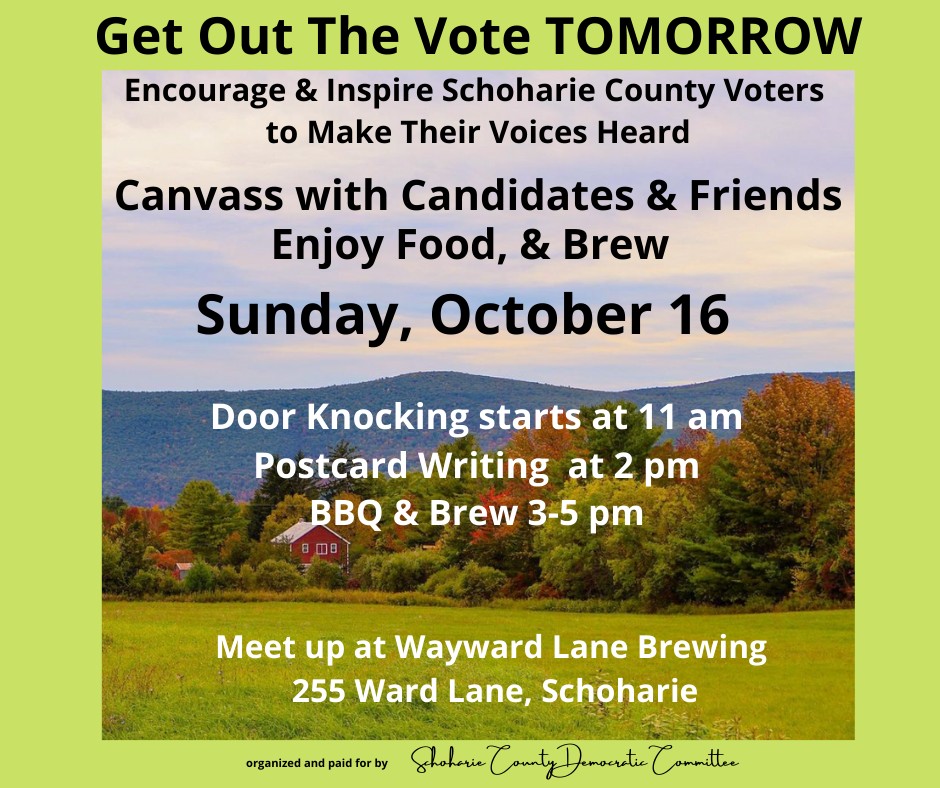 Come to Wayward Lane Brewing tomorrow for all kinds of good stuff like meeting candidates for:
-State Senate @ericball_nysd51 
-NY Assembly Nick Chase
-Supreme Court Heidi Cochrane
Plus BEER! BBQ CHICKEN! 
and helping get out the vote for this crucial election for #NY21 #NYGOV