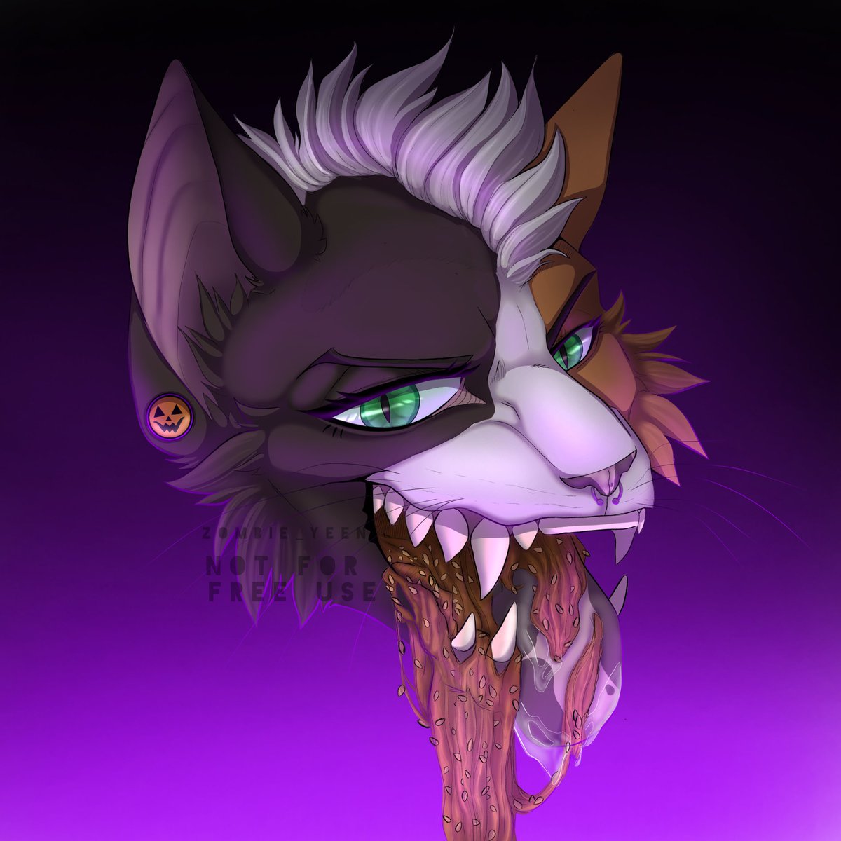 Zombie_Yeen's tweet photo. Yhufo eating some pumpkin guts 🎃

I failed Goretober, thanks Hurricane Ian, but I have electricity back, so now I can draw digitally 💜 https://t.co/d0JiqVfjlM