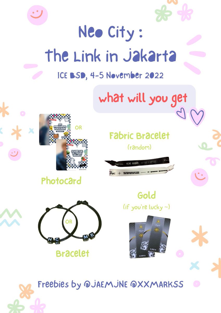 xxmarkss's tweet photo. ミ FREEBIES : THE LINK IN JAKARTA 

by @xxmarkss @jaemjne 

for NCTZens, especially markfs &amp; sunflowers✨

🗓️ : 4 &amp; 5 november 2022
📍 : ICE BSD
⏰ : TBA

rt and likes
details on pict below😍
see you all on november💚 💚

#TheLinkinJakarta 
#NEOCITY_THE_LINK_JKT @NCTsmtown_127 https://t.co/lAHHnB54fH