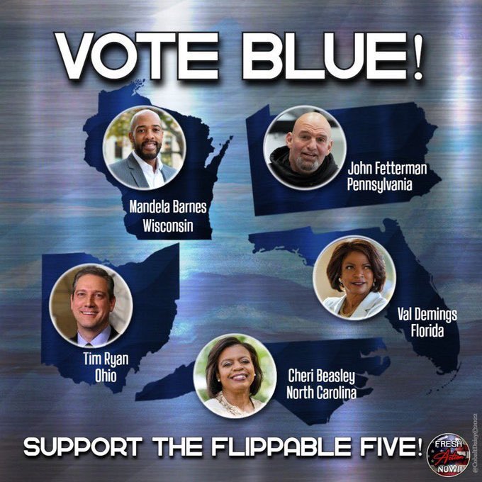 TonyHussein4's tweet photo. US President Joe Biden needs OUR help to save Social Security and Medicare.

VOTE for the Flippable Five:
- Wisconsin @TheOtherMandela
- Pennsylvania @JohnFetterman
- Ohio @TimRyan
- Florida @valdemings
- North Carolina @CheriBeasleyNC

These Democratic candidates are pro-choice. https://t.co/eO1IKtydTo