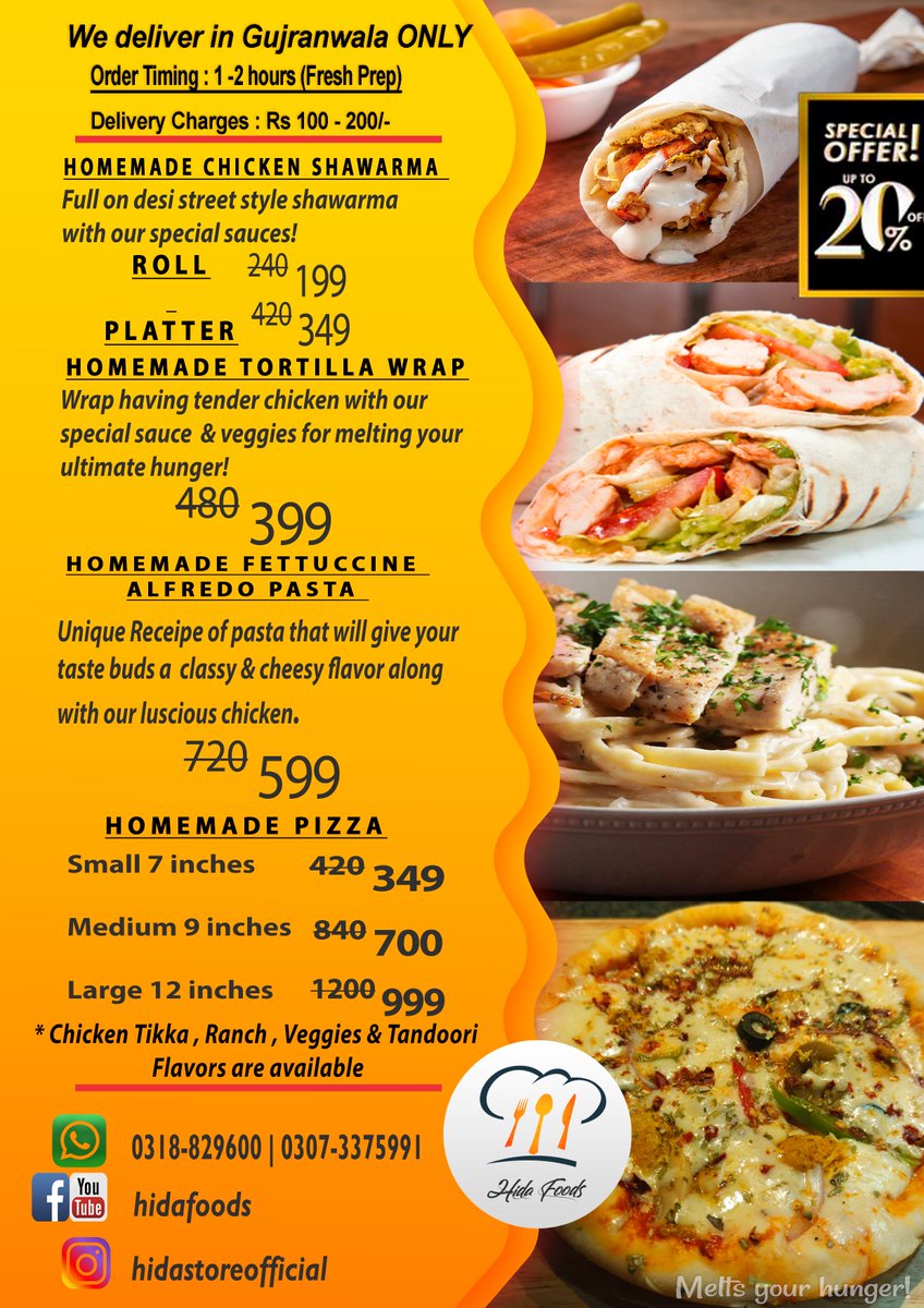 hidafoods's tweet photo. #hidafoods is a premium food brand offering hygienic and excellent quality fresh &amp; frozen products at your doorstep in #gujranwala with an affordable price.
We love our customers ❤️
For details &amp; orders :
0318-8829600 | 0307-3375991 https://t.co/JTmdU1SYiX