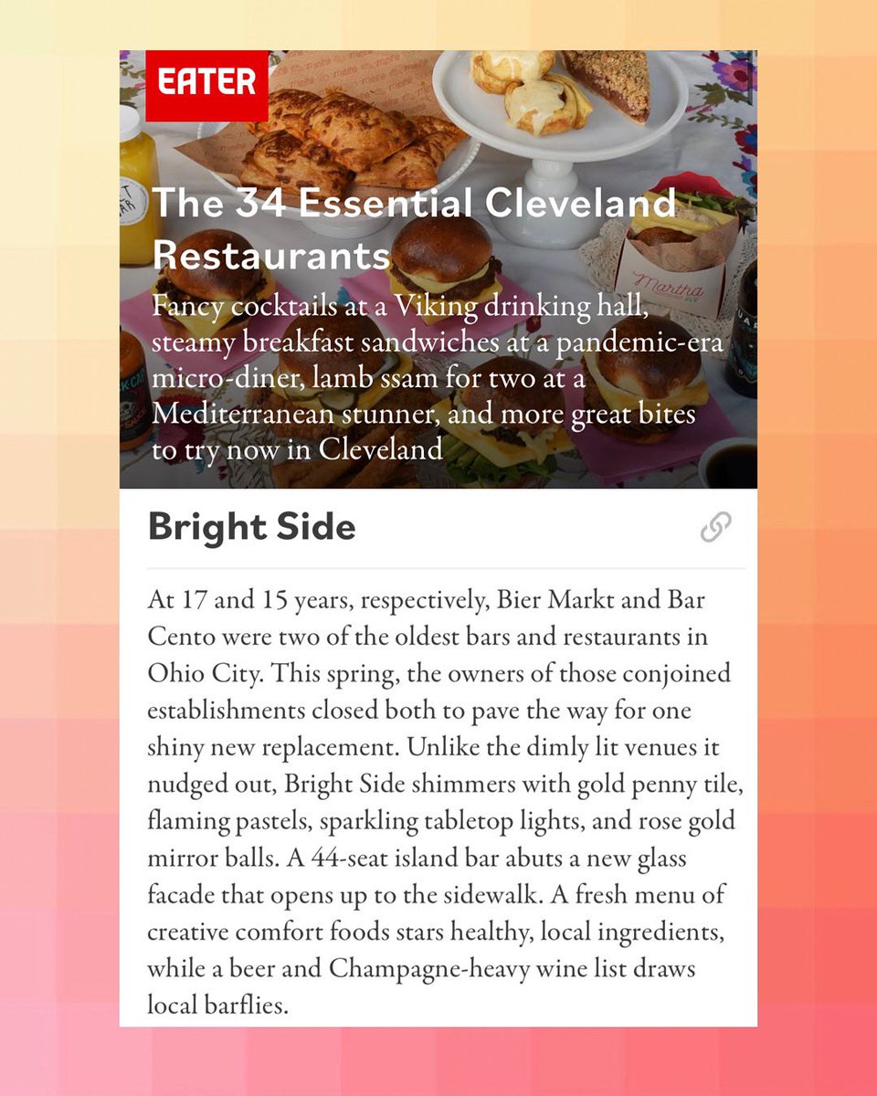 brightside_CLE's tweet photo. #brightsidecleveland named one of #Cleveland’s 34 Essential Restaurants. We are listed amongst some of the best in our industry as well. 😊 Check out @dougtrattner’s latest feature in @Eater for more on the story. #livelifeonthebrightside #brightsidecle

https://t.co/5aq92pYp8g https://t.co/QvDIDk1Iia