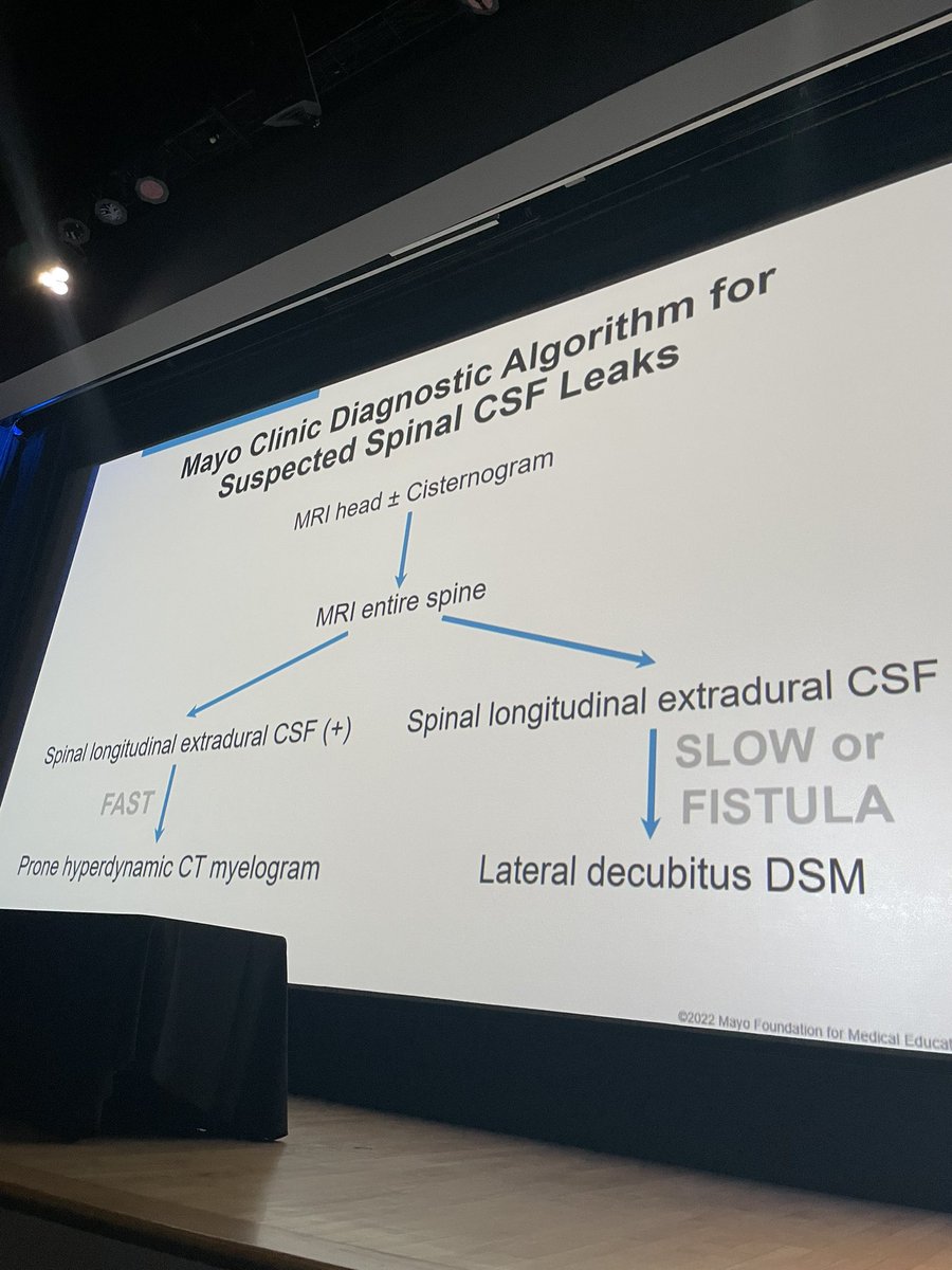 GLRHS fast forward to the future with @JCGneuro @mayoneurores 🚀Searching for CSF Leaks - 🕵️‍♂️ Tips,tricks and pitfalls of diagnosing low pressure headaches. My Takeaway: look for venous fistulas- blood patch doesn’t help - embolization will!