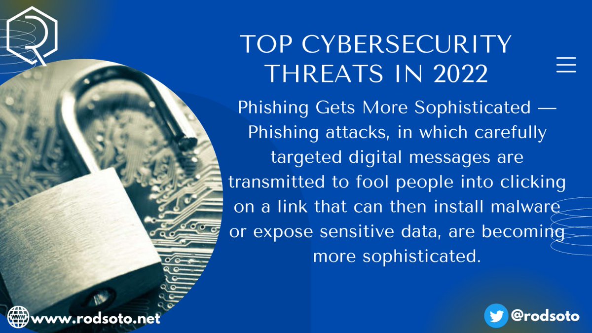 rodsoto's tweet photo. Top Cybersecurity Threats and Trends in 2022?
https://t.co/9E1ztlCMyw
#mltk #strt #splunk #cybersecurity #infose #redalerticsctf #machinelearning #ml #cloudsecurity #siliconvalley #cybersecurity #training #texascyber #pacifichackers https://t.co/pfXW7Ekn73