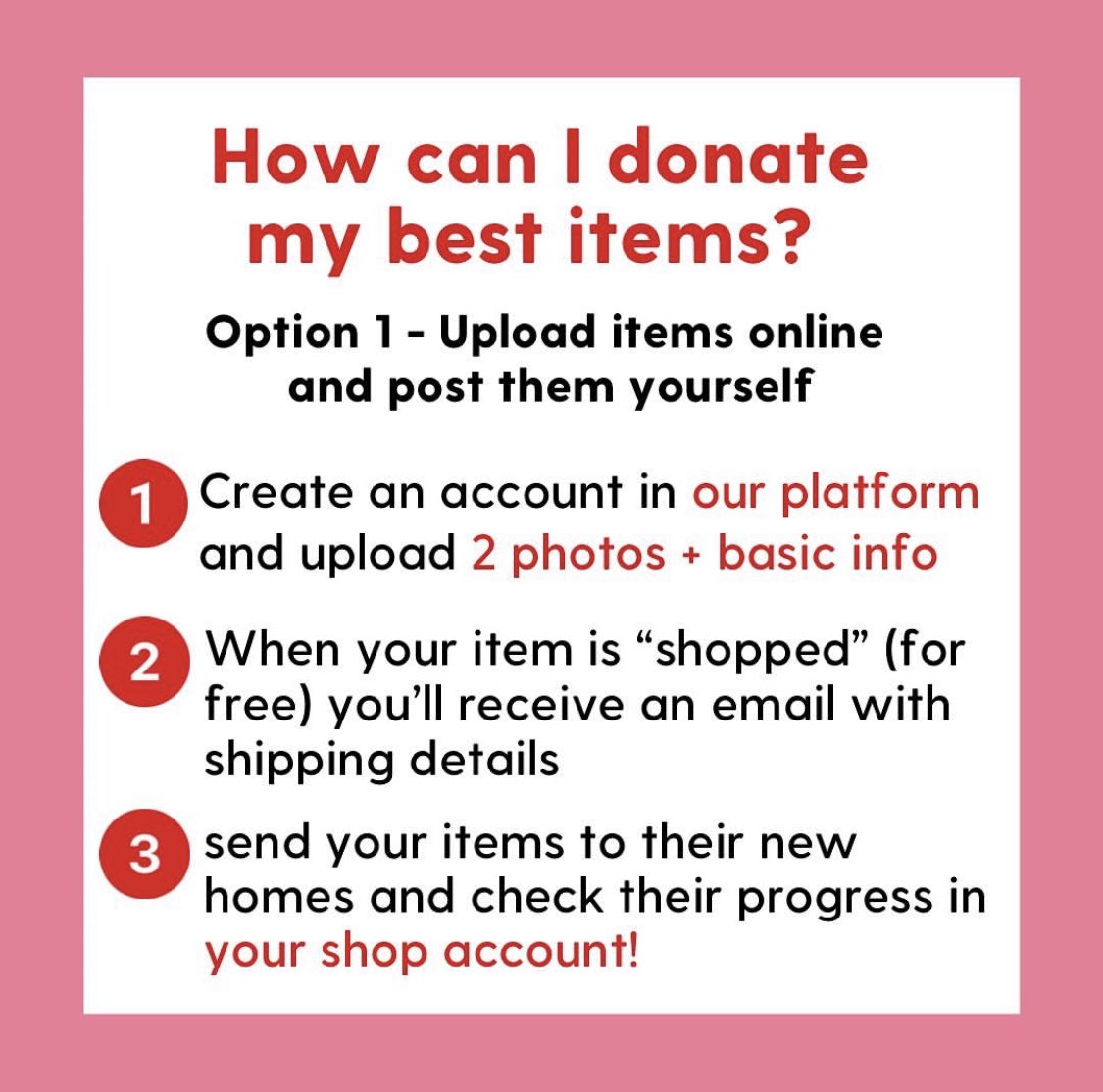 How can you donate? With our new shop platform it’s a simple process to gift and upload your clothes! Head to the shop here to create an account and get started: shop.giveyourbest.uk