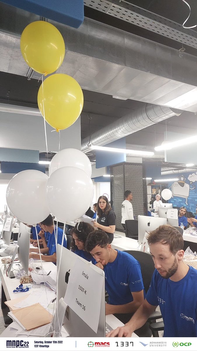 Limala from 1337-K is the first team to solve the problem E 🔥
Congrats to them, and best luck to the other teams!

#mnpc22 #MACS #MCPC #1337 #UM6P #OCP