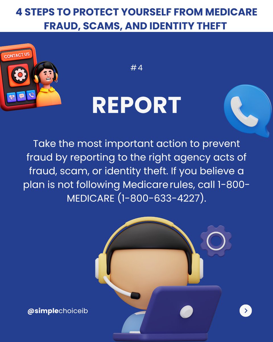 simplechoiceib's tweet image. Many instances of scams, fraud, and identity theft are happening in the US every day. Protect yourself by doing these 4 effective ways suggested by the US Department of Health and Human Services. 

#Medicare #seniorprotection #fraud #identitytheft #scam #senior #simplechoice