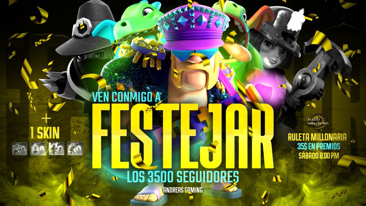 ✨Estamos Listos para celebrar los 3500 Seguidores en FB🤗Así que arrancamos con mini Torneo Th15 Premio Skin de Héroes y paisaje para el 2 Lugar ademas RULETA MILLONARIA 🤑🤑Con $35 Dlls de Premio y Sorteo de Skin para nuestros espectadores.Los espero 8pm🇲🇽Puntuales 🤭