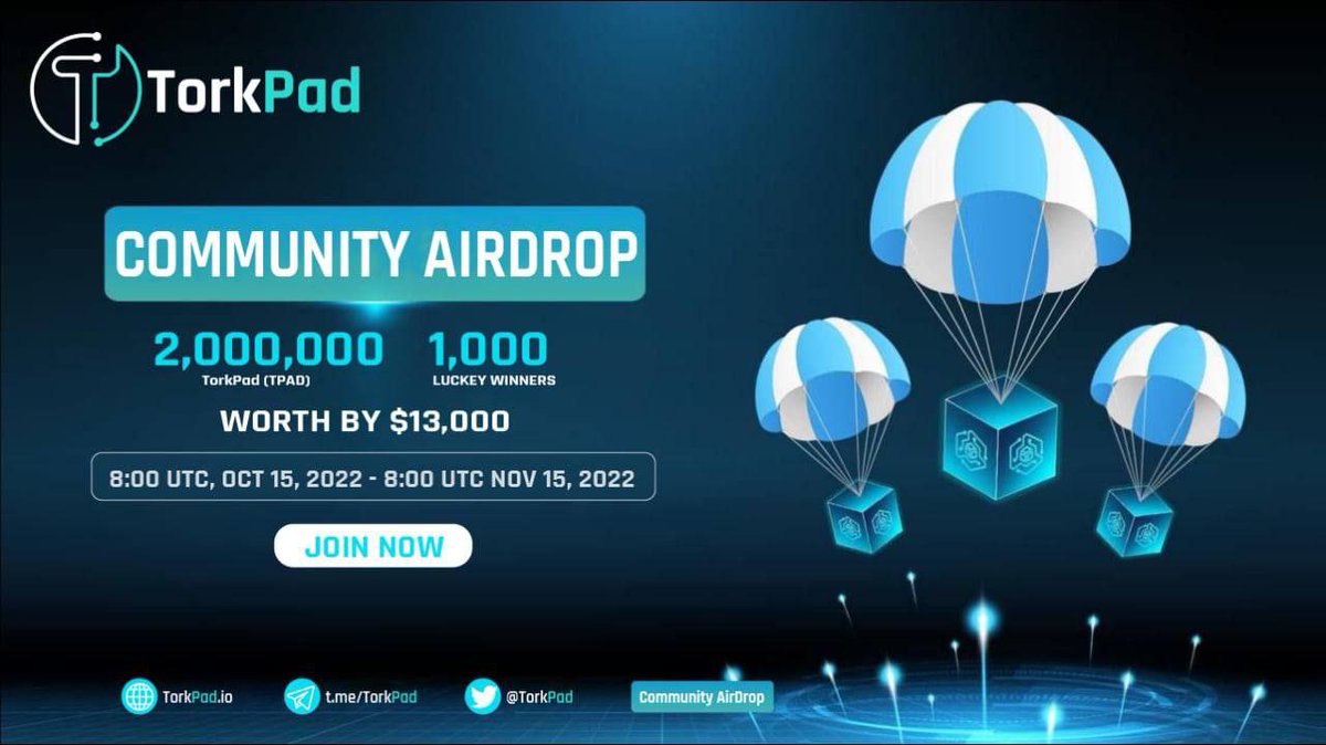 🤑 Real #Airdrop: TorkPad

🏆 Reward: 1600 $TPAD

♐ Open airdrop page: t.me/Real_Airdrop_Z…

📒 Complete all the tasks &amp; submit your details.

🔘 Details: t.me/TorkPad_Airdro…

#Airdrop #TorkPad #RealAirdropzone #Airdropzone #airdropzonereal