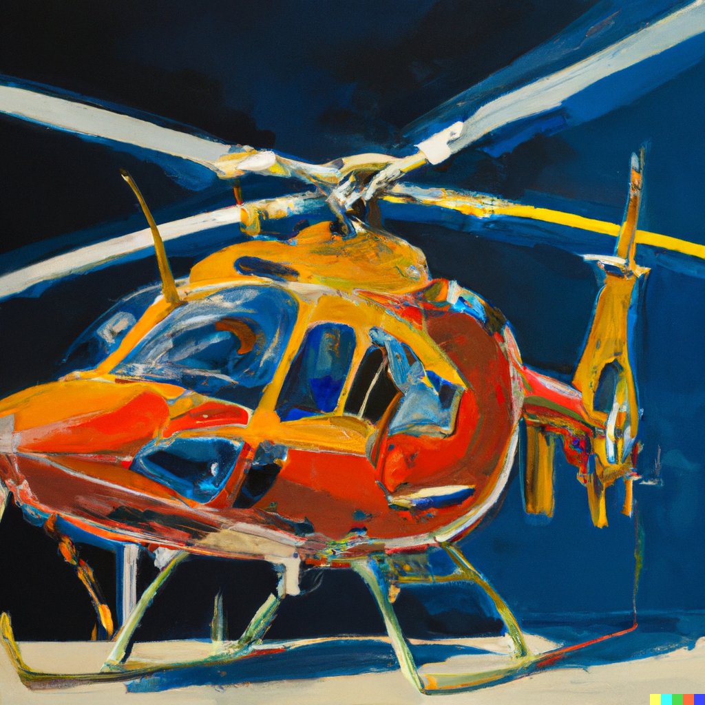 BEHelicopters's tweet photo. "An oil painting by Matisse of a Eurocopter AS355" - Is the prompt I entered into the DALL-E website to generate this image.
DALL-E is a machine learning model developed by OpenAI to generate digital images from natural language descriptions. https://t.co/LBU52XUjX3