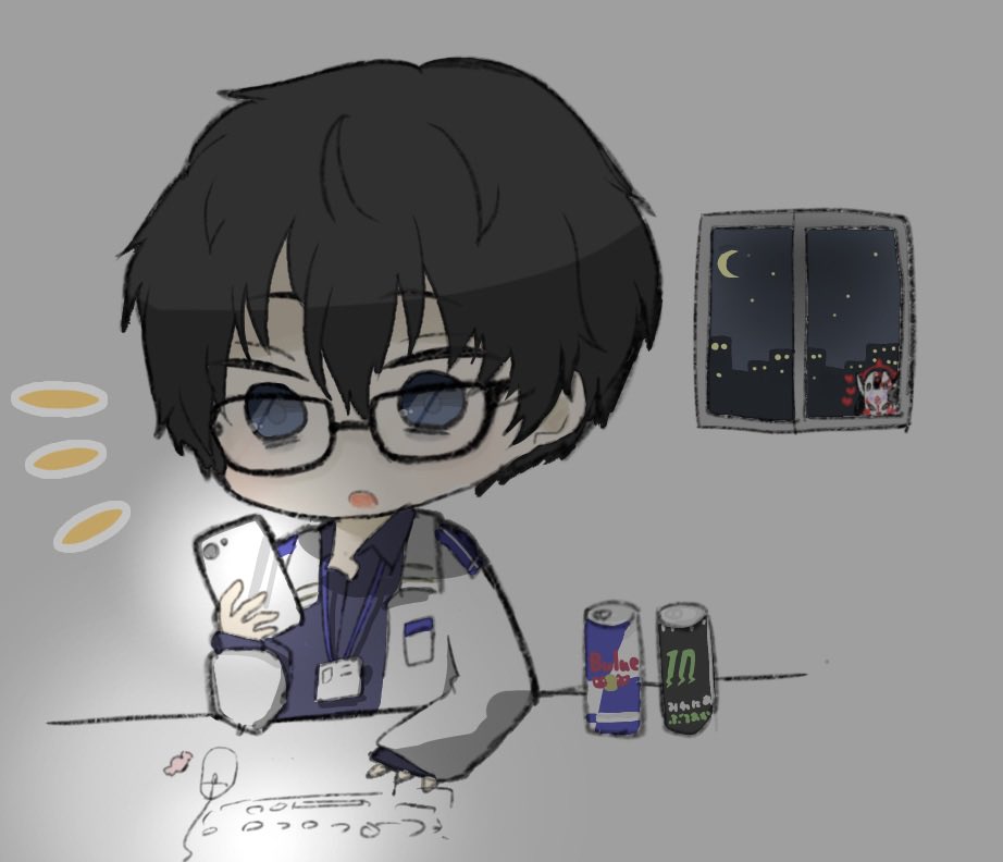 male focus 1boy phone glasses holding holding phone cellphone  illustration images