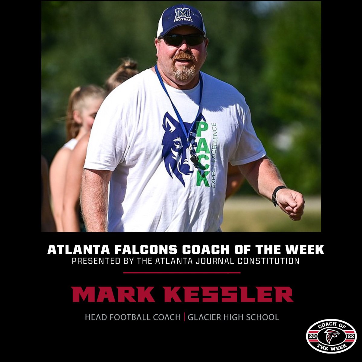 FalconsCR's tweet photo. All the way from Big Sky country! 

Give it up for the FIRST Montana coach of the week - Coach Kessler from Glacier High School! https://t.co/AqLsVJKw3w
