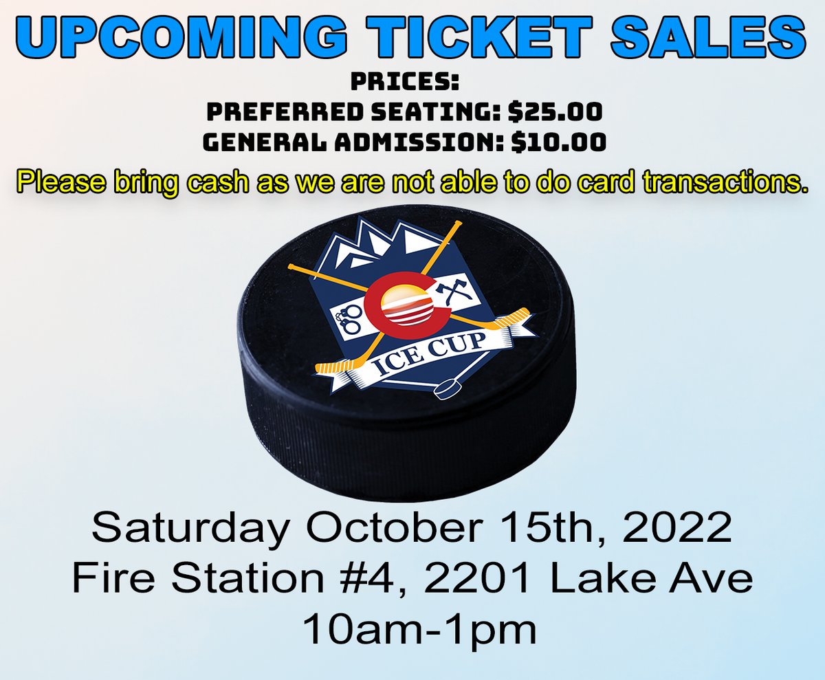 PuebloPolice1's tweet photo. ICE CUP TICKET SALES TODAY
As a friendly reminder, today is the day to stop by and pick up your Ice Cup tickets at Fire Station #4 (2201 Lake Ave). Stop in between 10AM and 1PM. This charity hockey game raises money to support various youth programs in our community. #IceCup https://t.co/q3z31DBAND