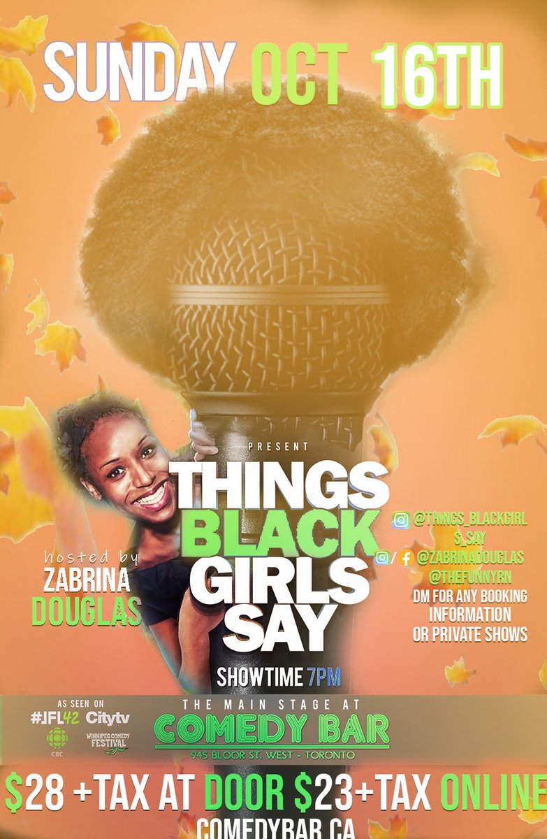 zabrina (@thefunnyrn) on Twitter photo Come checkout some comedy Sunday night featuring some of the brightest stars in the country!!
<a href="/comedybar/">COMEDY BAR</a> <a href="/terrorsuspect/">Danish Anwar</a> <a href="/hoodocomedy/">Hoodo</a> <a href="/MrLewinn/">Mr. Lewin β</a> and more!!!
Linkππ½ππ½ comedybar.ca/shows/things-bβ¦
#comedy #BlackGirlsRock #toronto Come checkout some comedy Sunday night featuring some of the brightest stars in the country!!
<a href="/comedybar/">COMEDY BAR</a> <a href="/terrorsuspect/">Danish Anwar</a> <a href="/hoodocomedy/">Hoodo</a> <a href="/MrLewinn/">Mr. Lewin β</a> and more!!!
Linkππ½ππ½ comedybar.ca/shows/things-bβ¦
#comedy #BlackGirlsRock #toronto