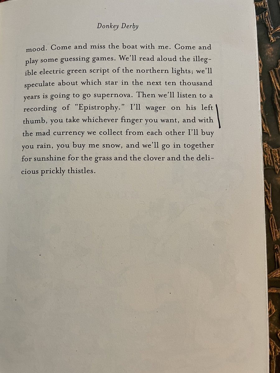 m_garrigan's tweet photo. Super late to this Amy Leach book but holy moly is it wonderful! Just look at how she goes from donkeys to Thelonious Monk to this beautiful crescendo…

I gotta find a way to teach this book in my AP Lang class. @Milkweed_Books https://t.co/4ChGZjeUDL