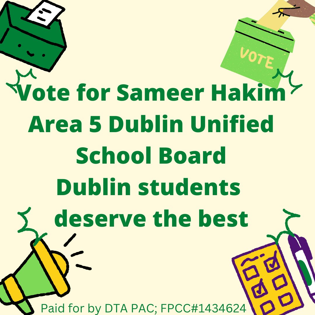 Dublin Educators support Sameer Hakim for DUSD School Board #ForDublinStudents #WeAreCTA
The principal question in every decision I make as your trustee will be "How does this decision and action benefit the students?"              
Check out his ideas at:
sameerhakimfordublinschoolboard.com